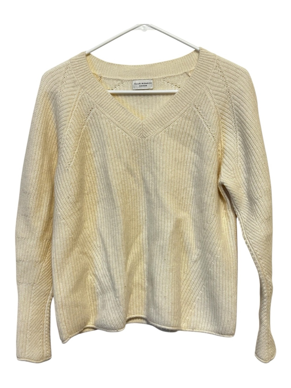 Club Monaco 100% Cashmere Cream Ribbed V-Neck Knit Pullover Sweater -
Luxury Coz